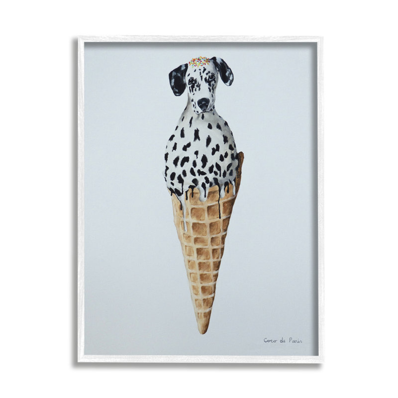 «Dalmation Dog Ice Cream Scoop Waffle Cone» par Coco De Paris - Peinture, H 14 po x l 11 po