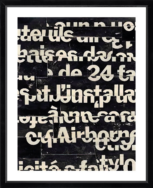 Text 3 Abstract - Single Picture Frame Print, 190.5 cm H x 139.7 cm W, Gloss Black