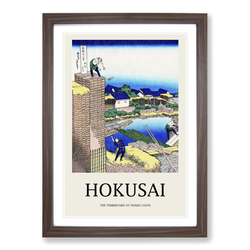 The Timberyard at Honjo by Katsushika Hokusai - Picture Frame Painting, Walnut Framed, 36cm H x 27cm W x 2cm D