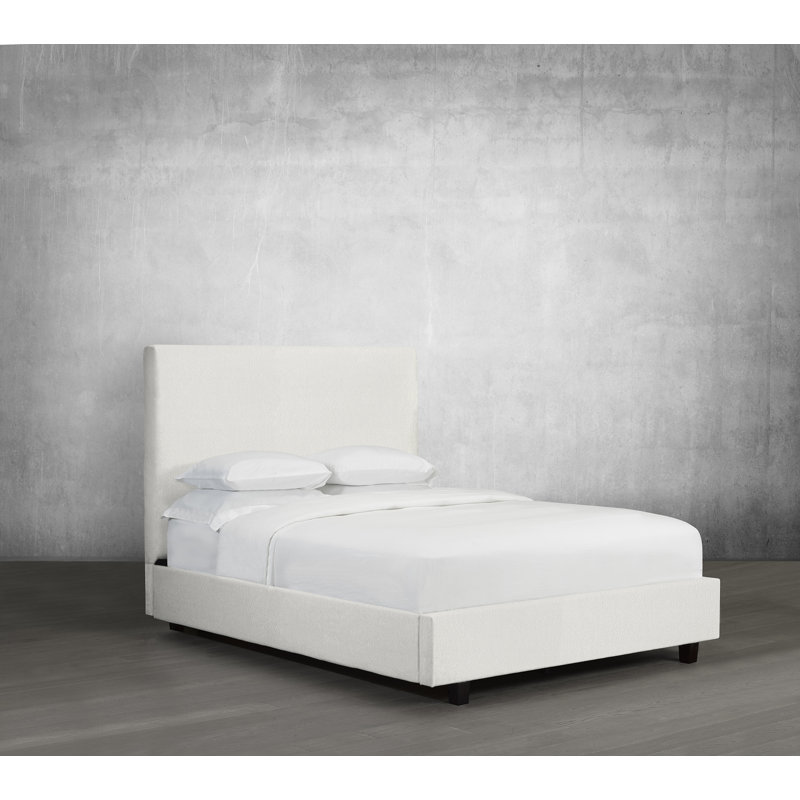 Lit plateforme en tissu d’ameublement, Blanc, Double