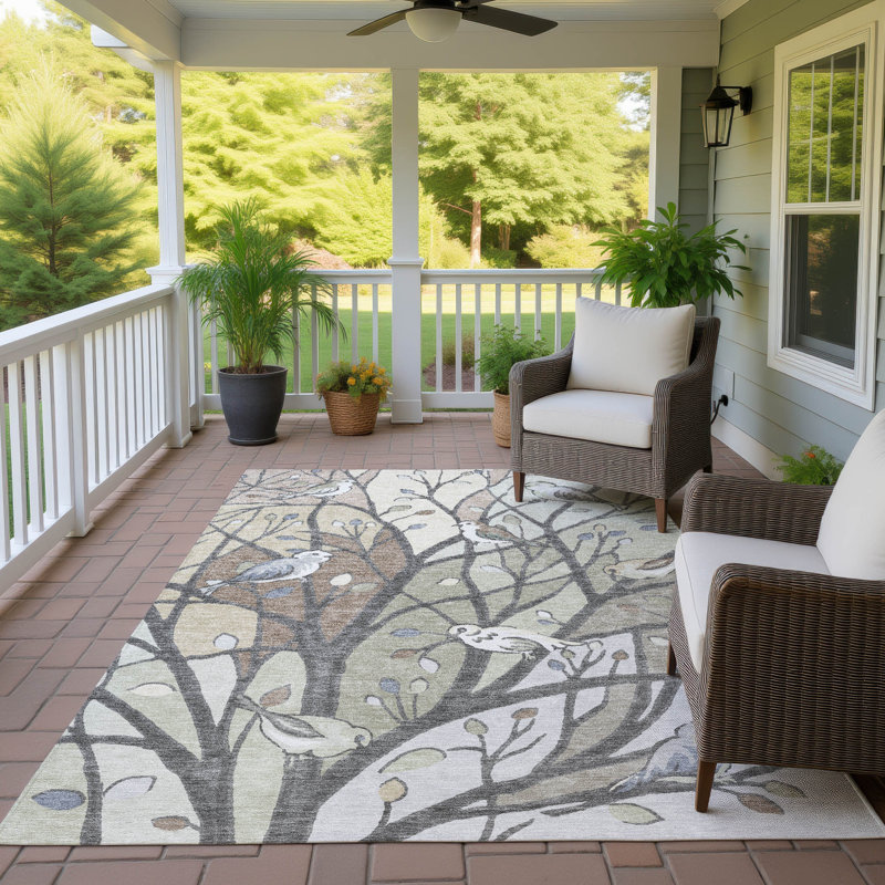 Machine Washable Indoor/Outdoor Bourkelands ACN2336 Botanical Rug, Rectangle 8' x 10'
