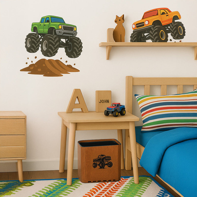Poubelle mince - Monster Truck - Poubelle en bois pour chambre