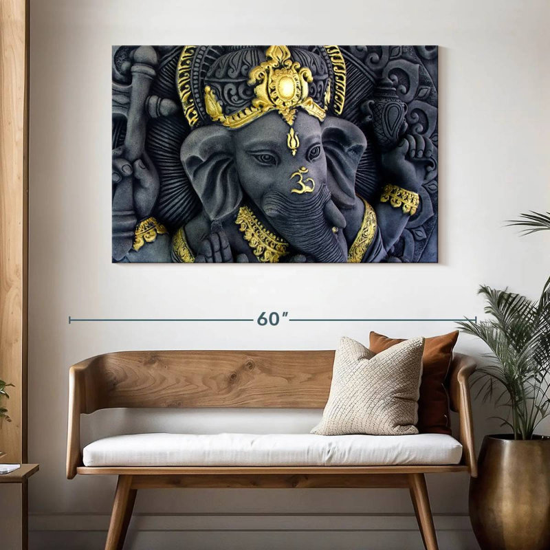 Statue Adella Ganesha or noir, H 32 po x l 48 po