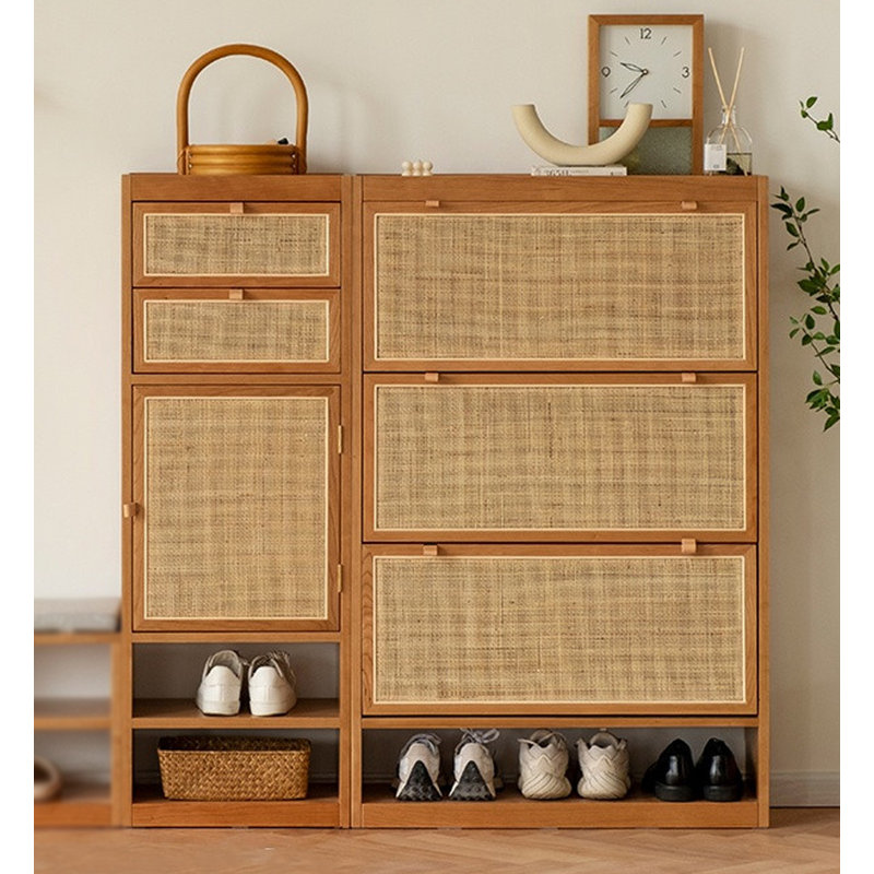 Armoire à chaussures en osier ultra-mince en bois massif