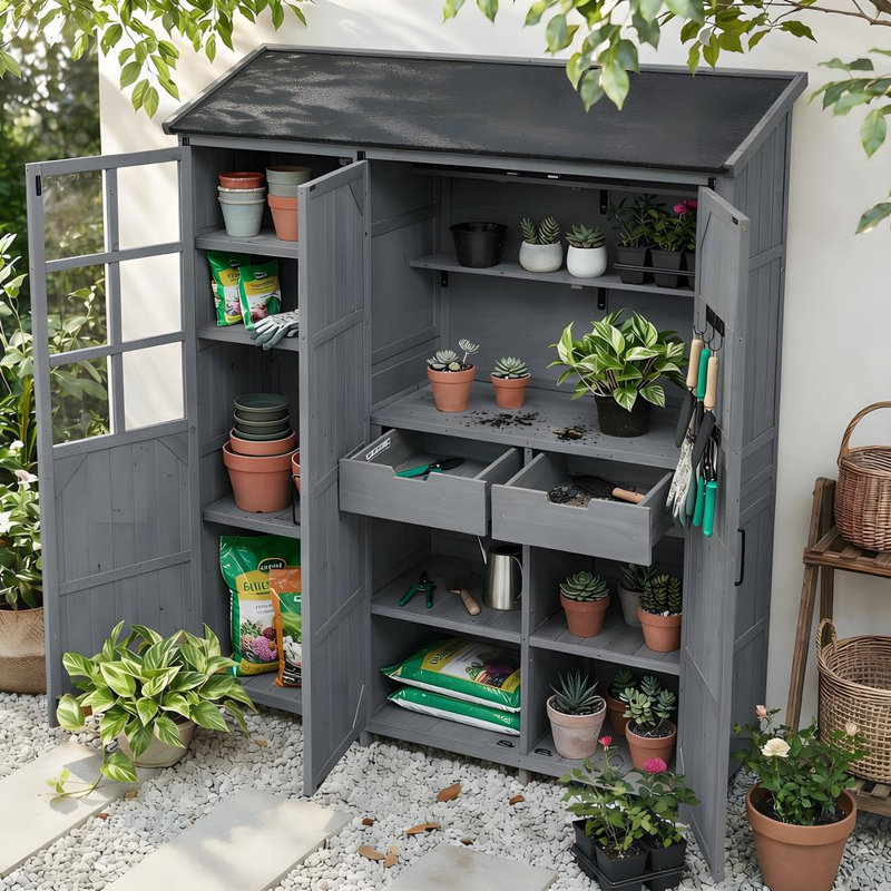 Grande remise de jardin avec toit imperméable et rangement, Gris