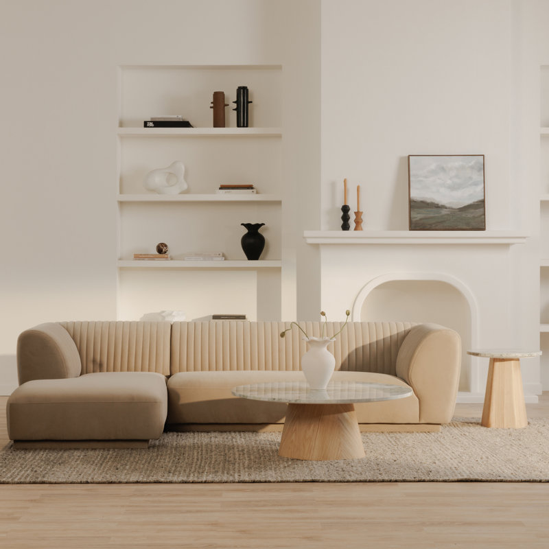 Canapé modulaire à méridienne 2 pièces 117 po Sidney, Orienté à gauche (vu de face), Chenille performance beige