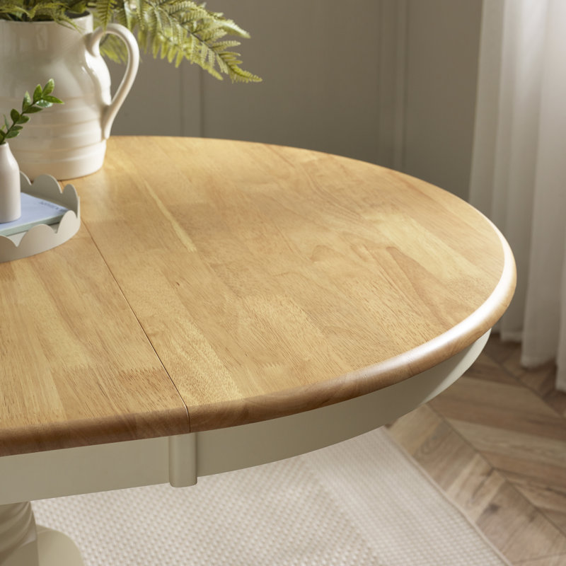Prestow Extending Round Dining Table In Solid Wood - Traditional Rustic Farmhouse Kitchen, Oak/Cream