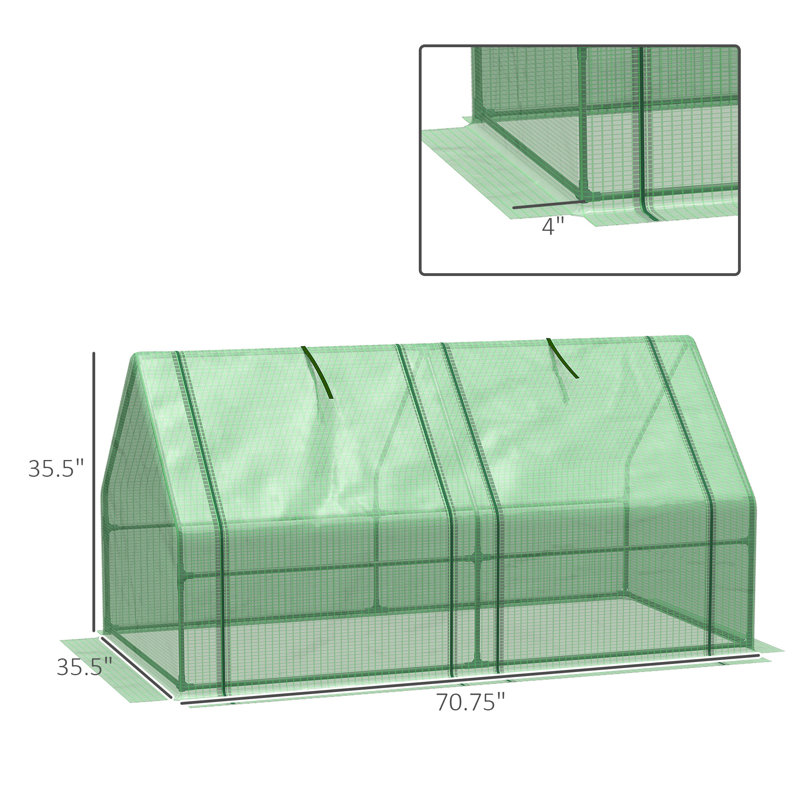 Portable Mini Greenhouse Outdoor Garden with Large Zipper Doors and Water/UV PE Cover, Green, 70.8" W x 35.5" D 