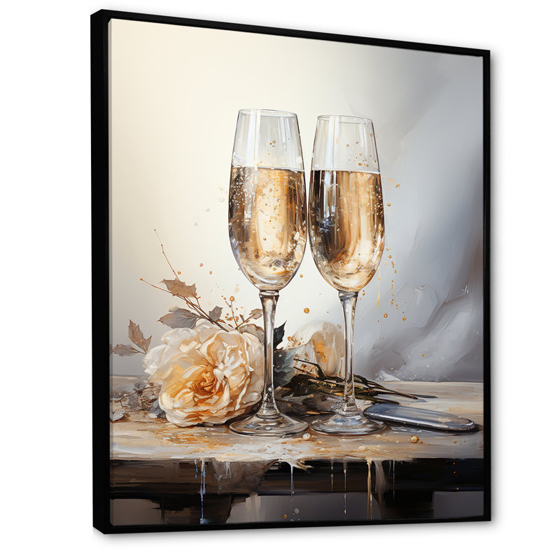 Champagne Flute Fantasies IV sur toile, Cadre flottant noir, H 32 po x l 24 po x P 1 po