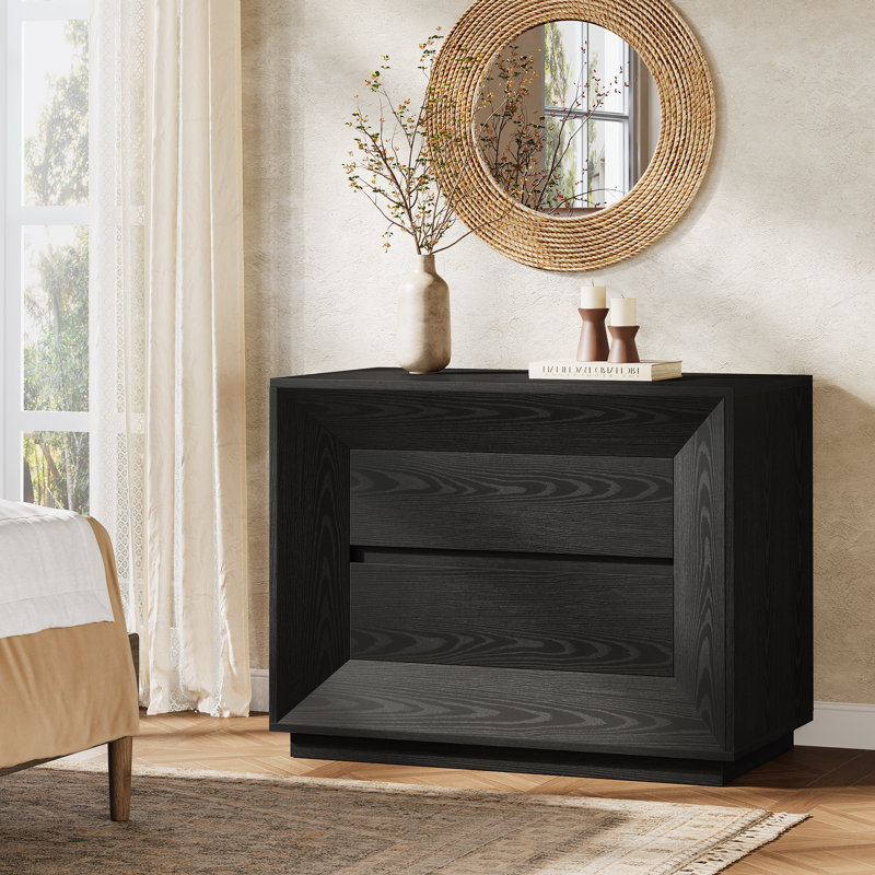 Large table de chevet de 35,43 po de large, noire, Noir