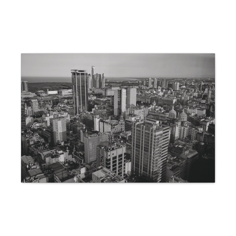 Art de toile d'horizon à couper le souffle, paysage urbain noir et blanc, H 24 po x l 30 po