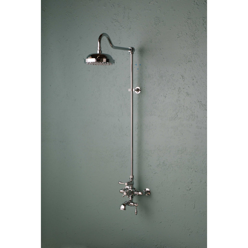 Exposed Thermostatic Shower System 60" Wall Mounted with 1.75 GPM Spout Lever/Cross Handles, Matte Nickel