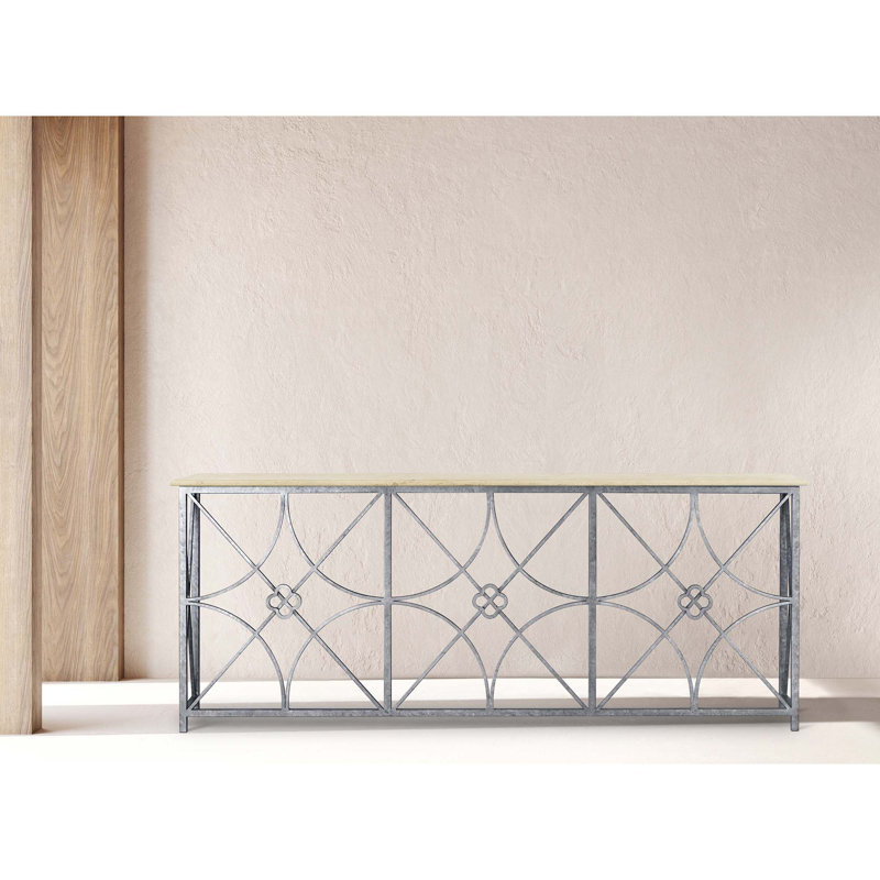 Boxwoods 84'' Console Table, Lite Travertine, Silver Gray