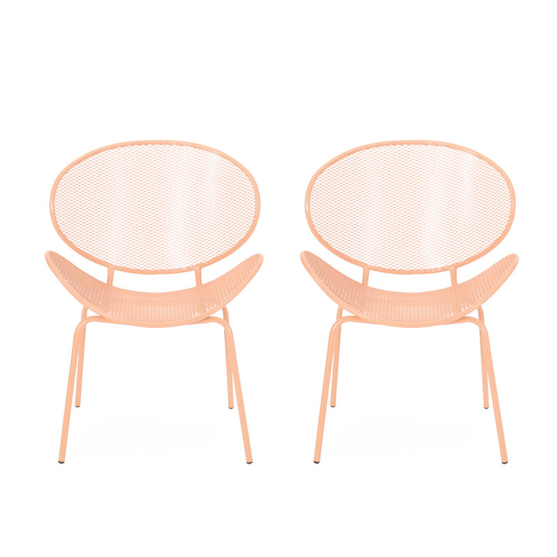 Modern Outdoor Metal Shell Chairs ( Of 2), Orange, 24.99"w X 25.22"d 34.04"h 2 Chairs, 34.04"h, Minimalist