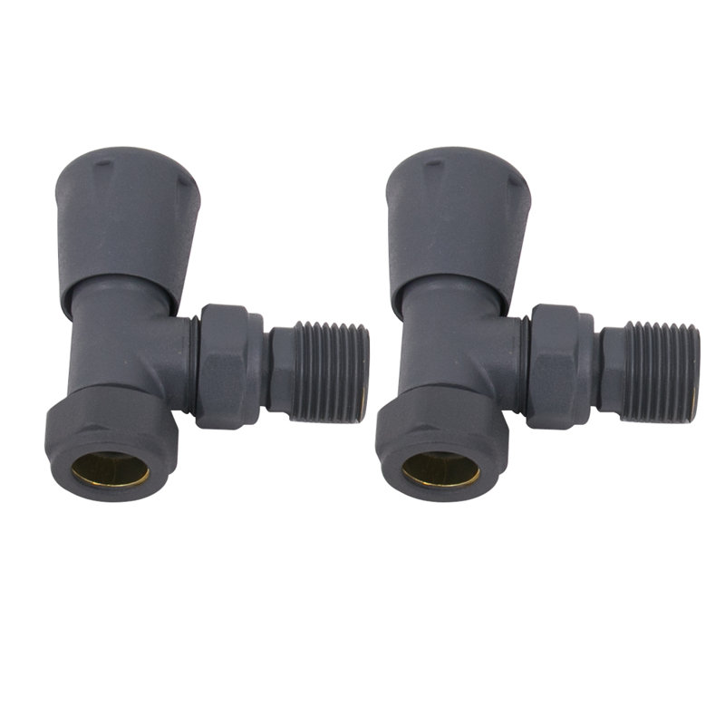 Pair Of Angled Manual Radiator Valves Anthracite Heated Towel Rads Valve 15Mm