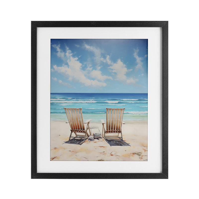 Adirondack Beach Chairs View, reproduction encadrée sous verre, design par LSR Design Studio, Cadre noir minuit