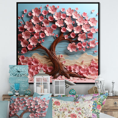 Rose et arbre mauve Essence II - arbre, art mural