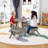 Kids Wooden Table Set With Octagon Table 4 Stools & Removable Adjustable Umbrella Grey