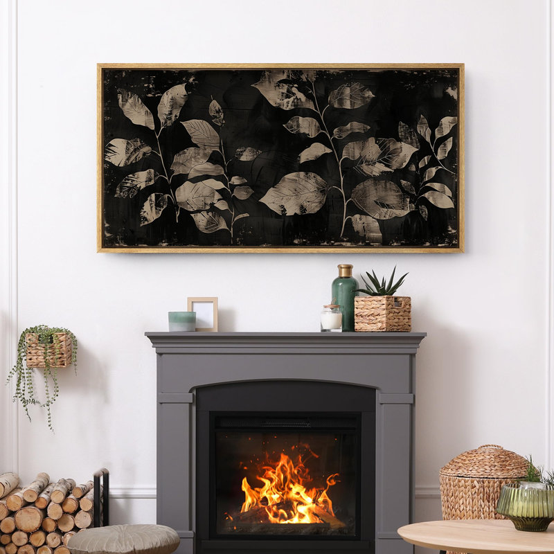 Leaves " Modern Noir Leaves Monochrome Botanical Shadows Modern Art Calm Warm Extra Large Pictures ", 30" H x 60" W, Natural