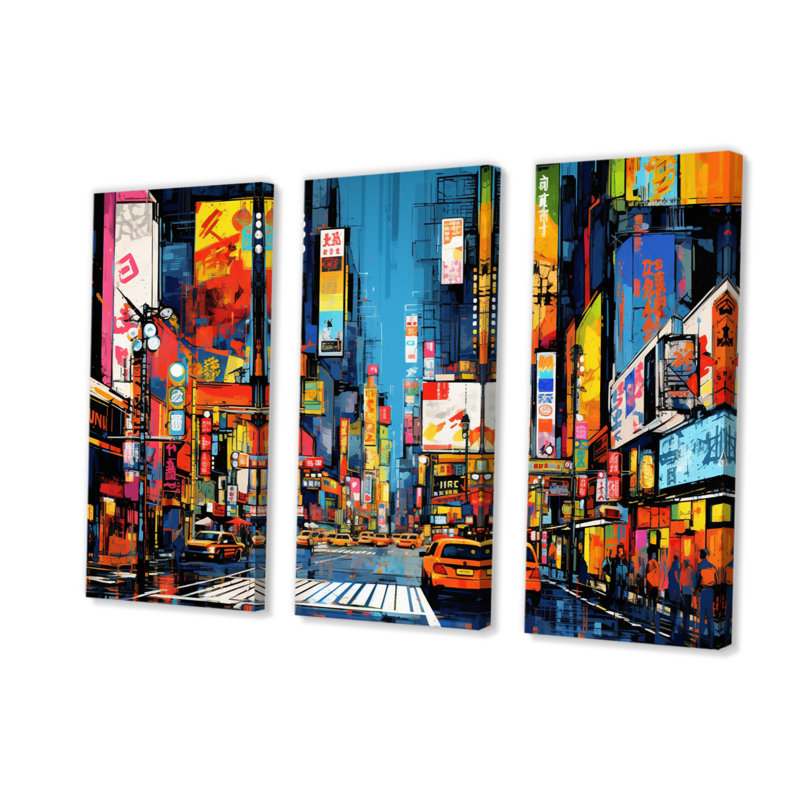 «Colorful City», impression sur toile 3 pièces Popart II, H 32 po x l 48 po x P 1 po