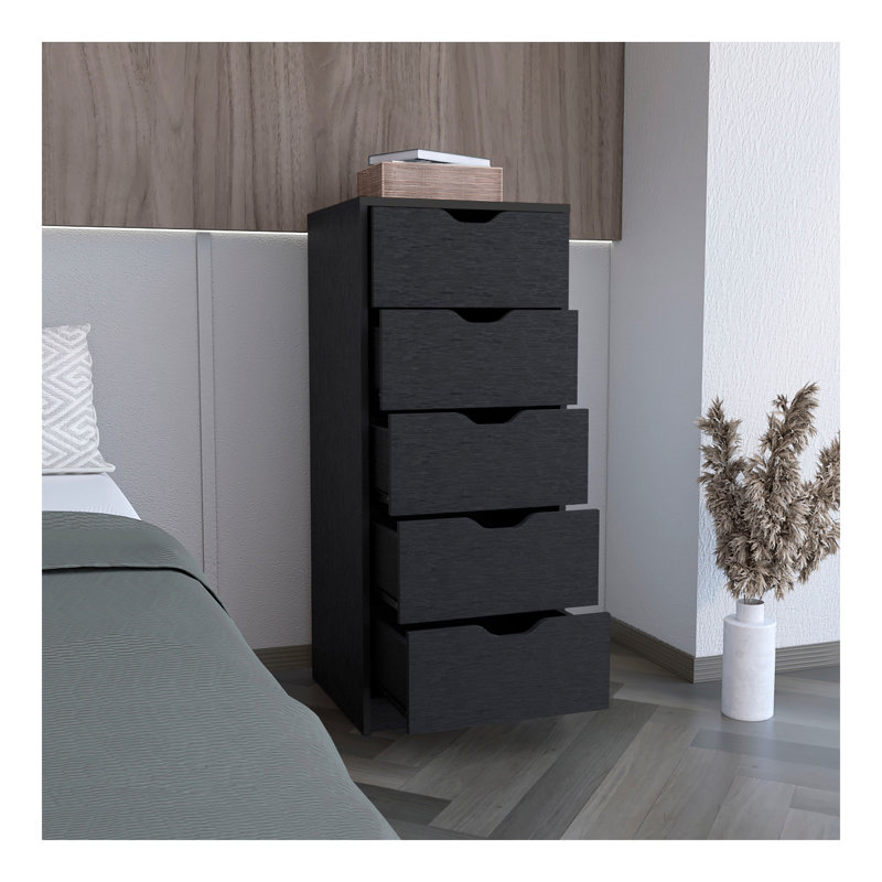 Basilea 5 Drawers Tall Dresser, Pull Out System -Black