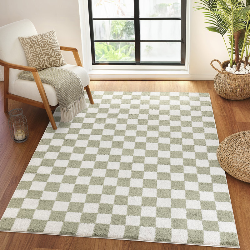 Machine Washable Shaggy Boho Grass Green Area Rug, Rectangle 120 x 170cm