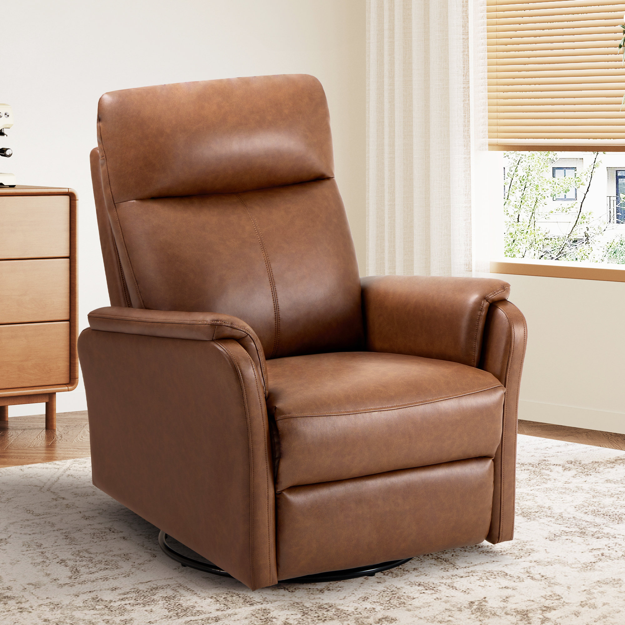 Latitude Run® Breathable Leather Swivel Rocker Recliner & Reviews ...