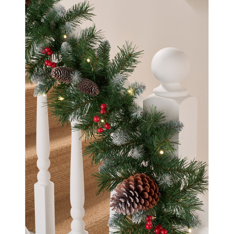 FROSTED WINTERBERRY - 9ft x 10" Christmas Garland with 150 Warm White 8 Function LEDs