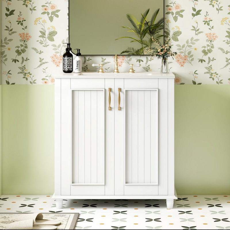 Meuble-lavabo de salle de bain avec lavabo, meuble-lavabo autoportant avec tiroir caché, armoire de rangement pour salle de bain, meuble-lavabo de salle de bain pour organisation