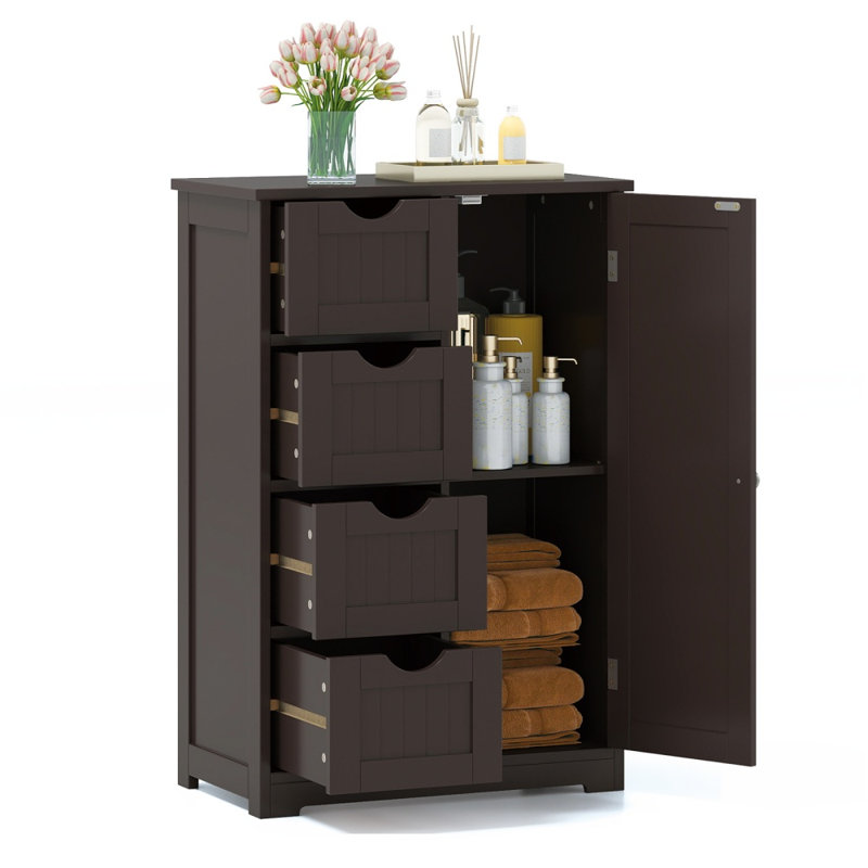 Armoire autoportante en bois avec 4 tiroirs et porte latérale, Brun