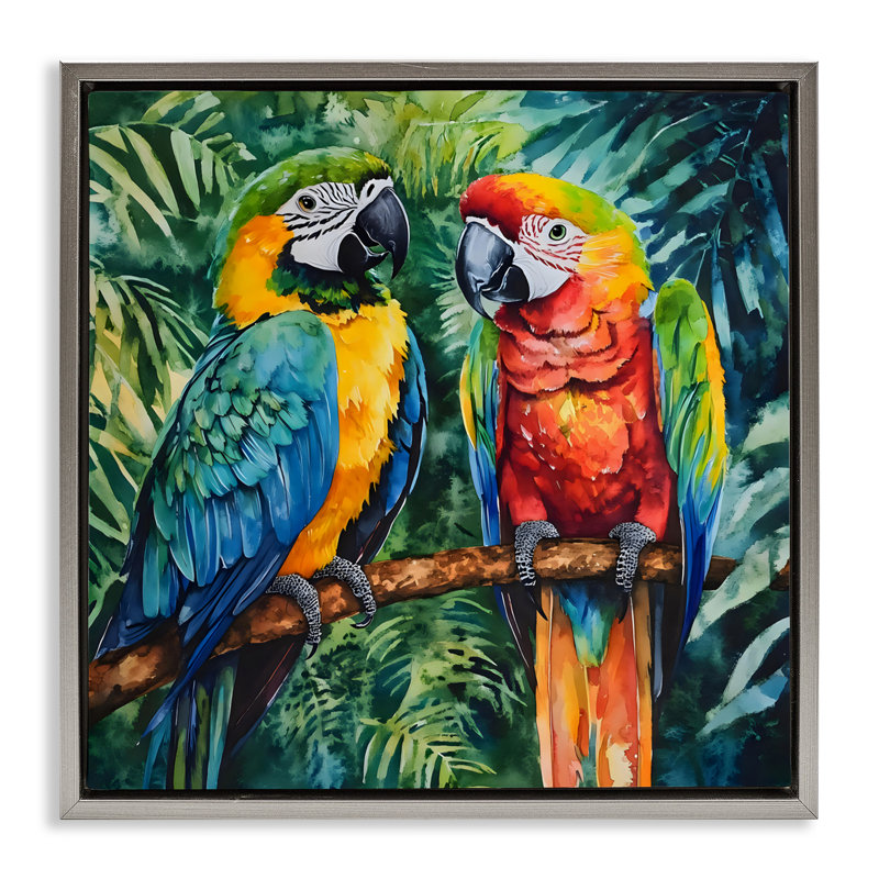 Parrot Conversation Perch Floating Frame, design by LSR Design Studio, 18" H x 18" W, Luster Gray Floater Frame