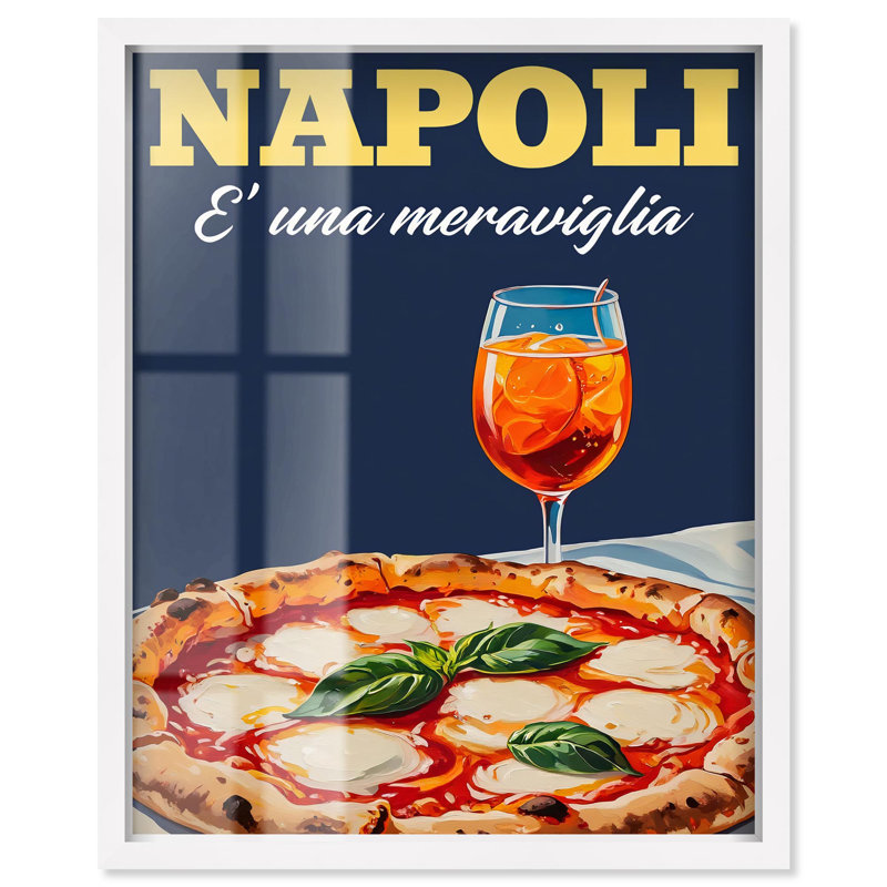 «Pizza and Aperol Pop Shadowbox Print Summer Art Prints» par Art Remedy, Noir, H 21 po x l 17 po