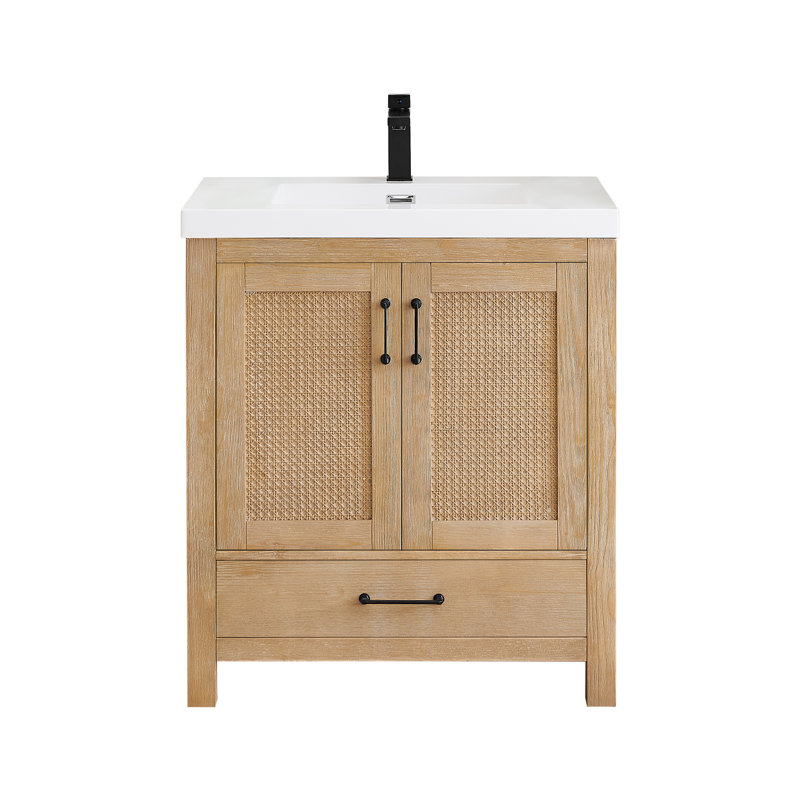Bondi 30" Single Bathroom Vanity in Light Brown with White Artificial Drop-in Sink without Mirror