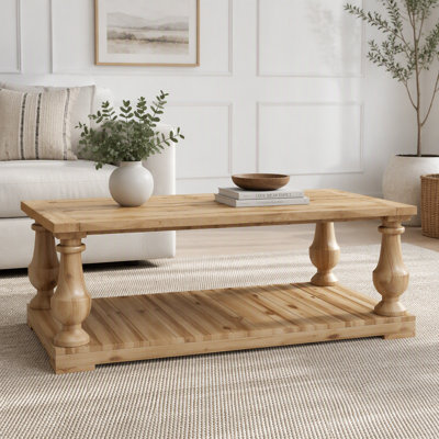 Farmhouse Coffee Table with 2-Tier Storage and Turned Legs