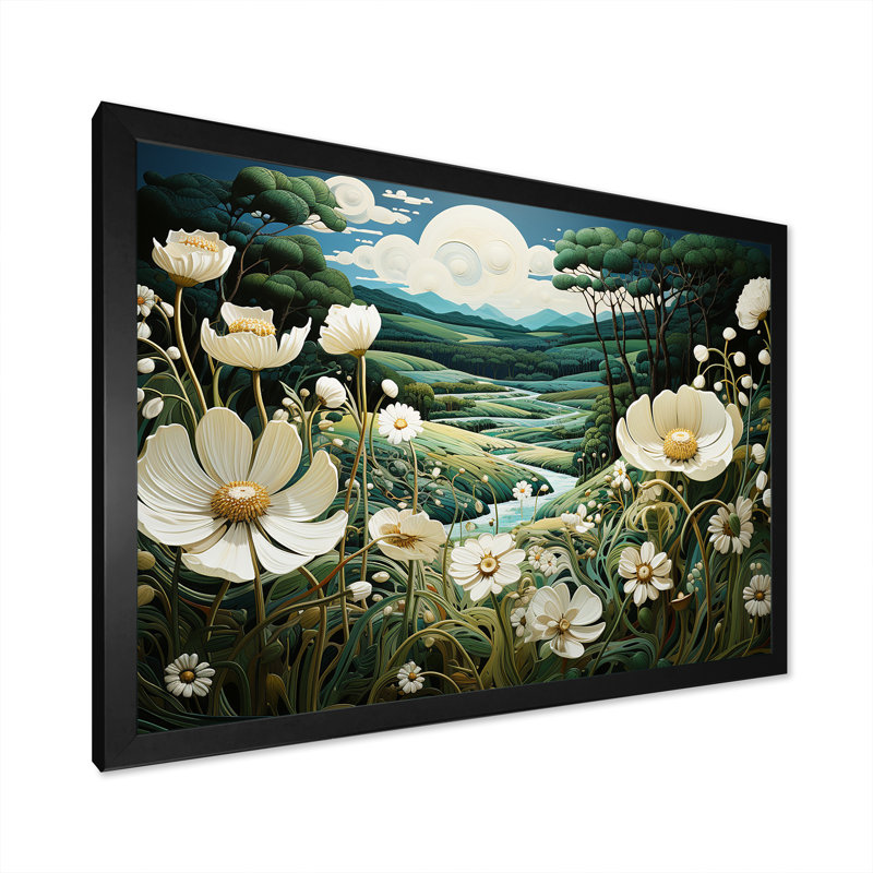 «White Crimson Bloom Garden Serenade I», reproduction sur toile, Cadre simple noir, H 34 po x l 44 po x P 1,5 po