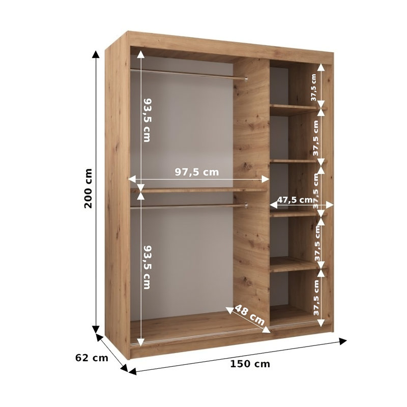 Aylinne 2 Door Solid + Manufactured Wood Wardrobe, Artisan Oak