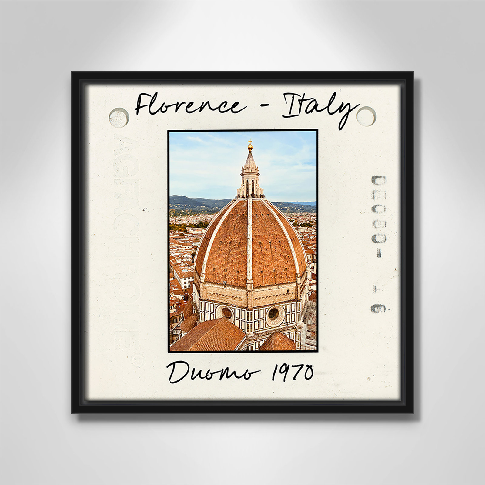 Travel Slide Collection "Florence, Italy - Duomo" Print, 13.5" H x 13.5" W x 2" D, Black Floater Framed Canvas