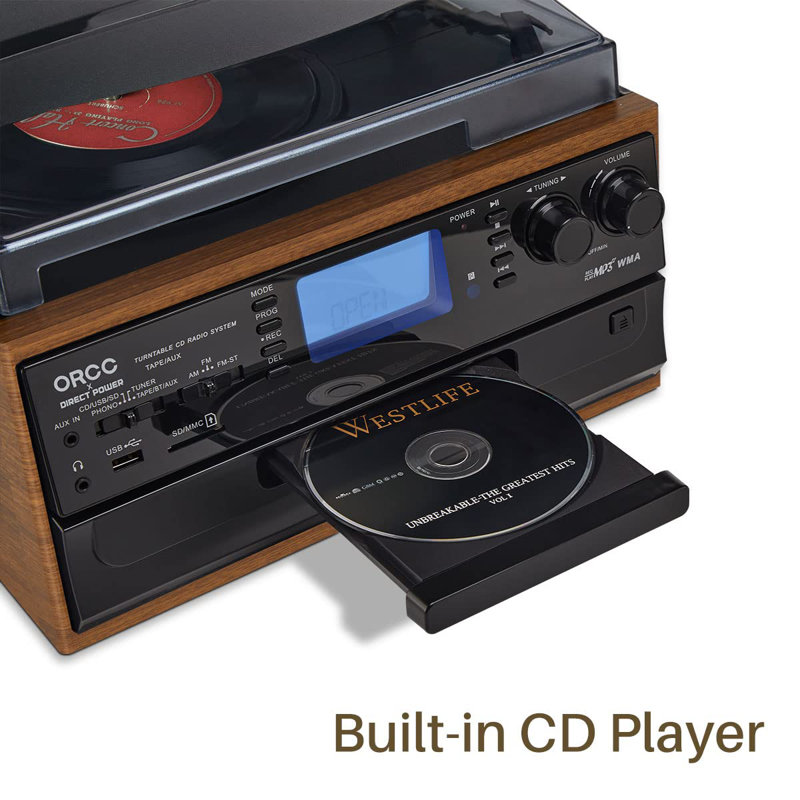 Platine tourne-disque Bluetooth à alimentation directe 10-en-1, Noir / brun