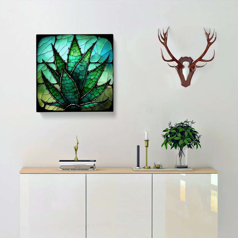 Aloe Vera Stained Glass Effect No.1 - Wrapped Canvas - Framed Print, 50cm H x 50cm W x 3cm D