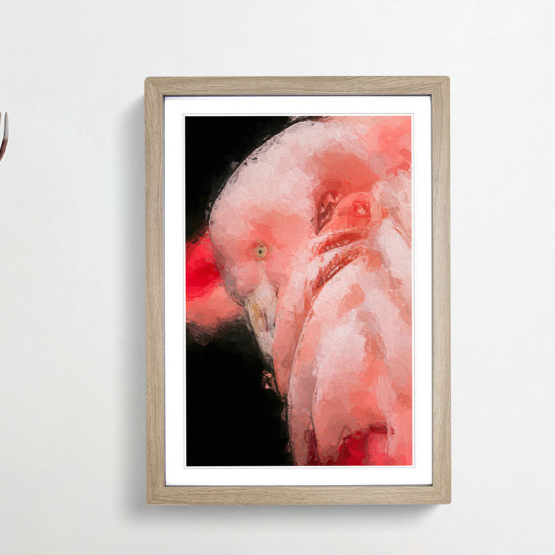 Pink Flamingo - Picture Frame Painting Print, 36cm H x 27cm W x 2cm D, Oak Framed