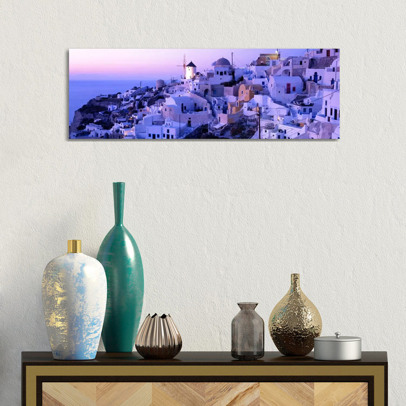 Evening Twilight, Oia, Santorini, Cyclades, Greece - Wrapped Canvas Panoramic Print, 30.48 cm H x 91.44 cm W x 1.91 cm D