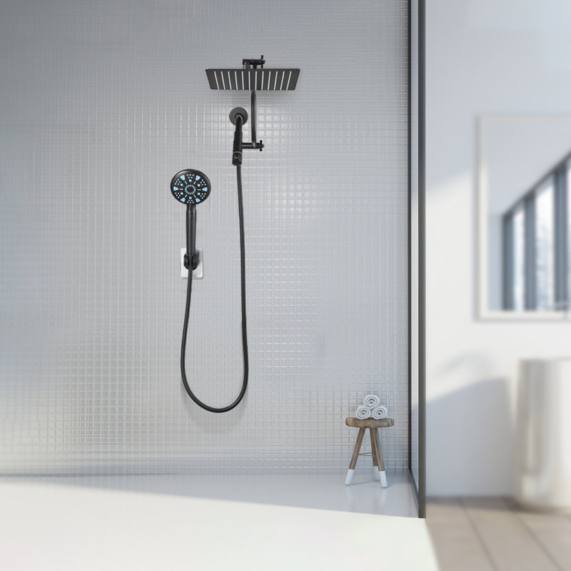 Tête de douche réglable haute pression double 8 po avec douchette à 9 jets, Noir mat