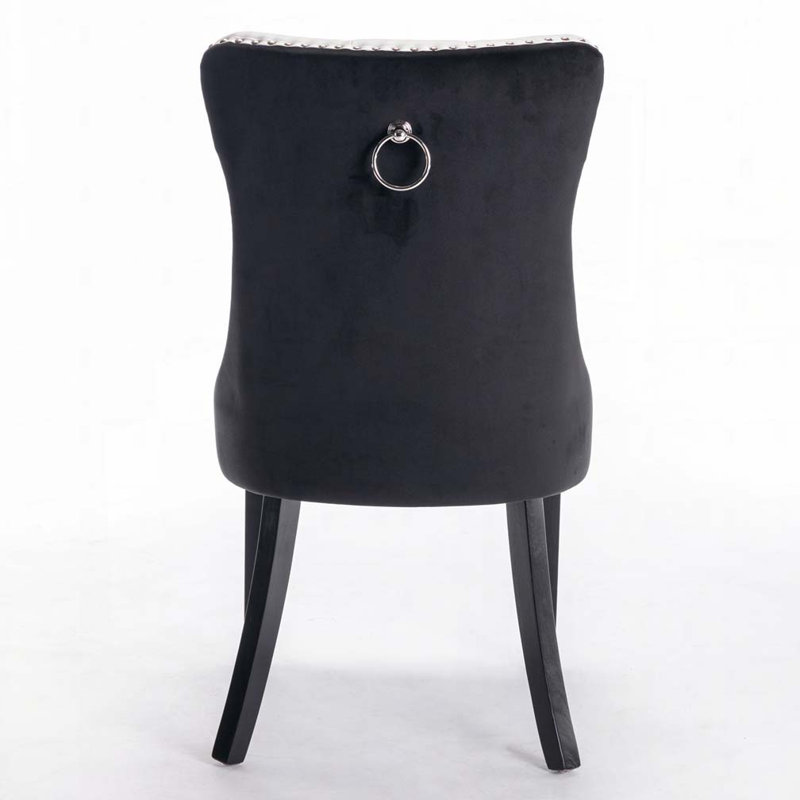 PU and Velvet Upholstered Dining Chair, White/Black