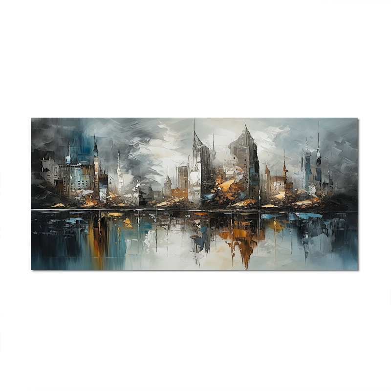 Abstract City Skyline4 - Décoration murale ville, Toile tendue, 28" H x 60" W x 1.5" D
