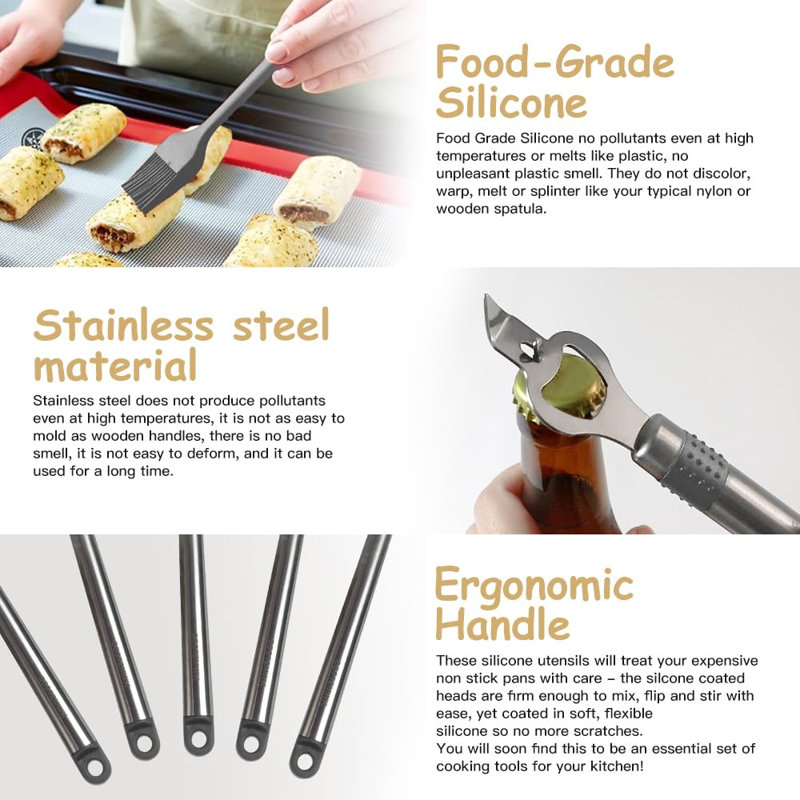 Gray Silicone and Stainless Steel 33-Piece Kitchen Utensil Set