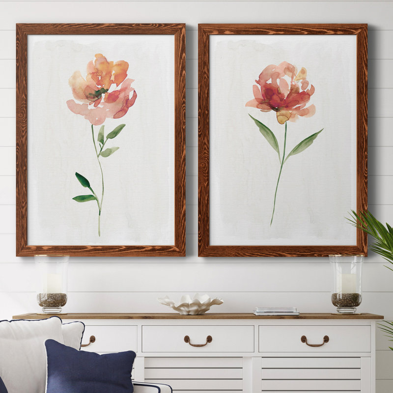 Happy Bloom I - ensemble de 2 reproductions d'art, Pas de tapis, H 31,5 po x l 47 po x P 1,5 po, Toile avec cadre érable