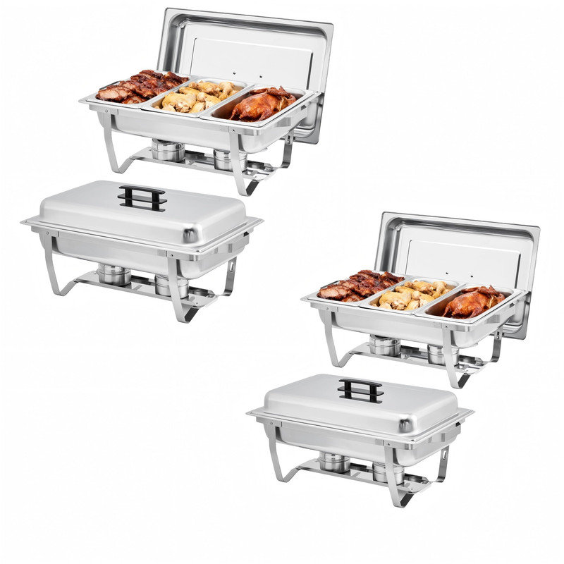 Ensemble de 4 plateaux rectangulaires en acier inoxydable pour la restauration, les mariages et les fêtes à domicile