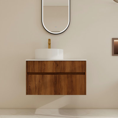 32" Wall-Mounted Single Bathroom Vanity Set With Ceramic Sink，Floating Vanity With 2 Doors And 1 Drawer