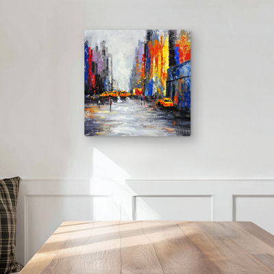Color Spotted Street with Taxis - Contemporary Metal Print