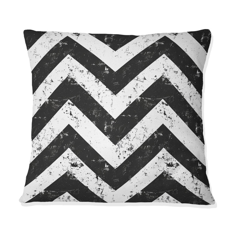 Black White  Midcentury Chevron Print I - Midcentury Throw Pillow, 18"H x 18"W